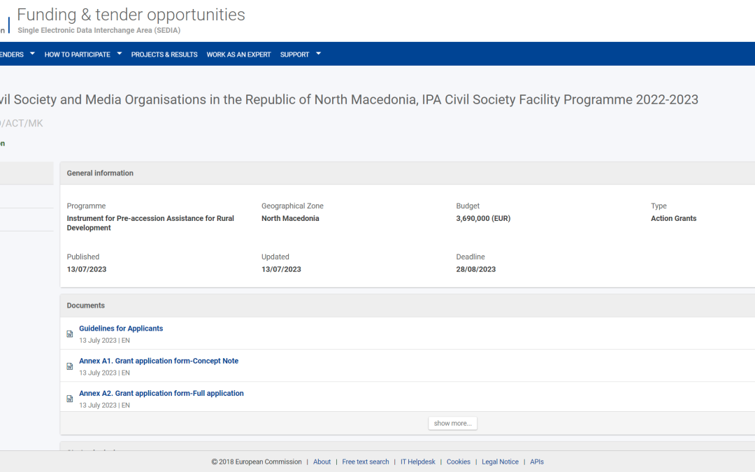 Call for proposals: EU Support to Civil Society and Media Organisations in the Republic of North Macedonia, IPA Civil Society Facility 2022-2023 Programme