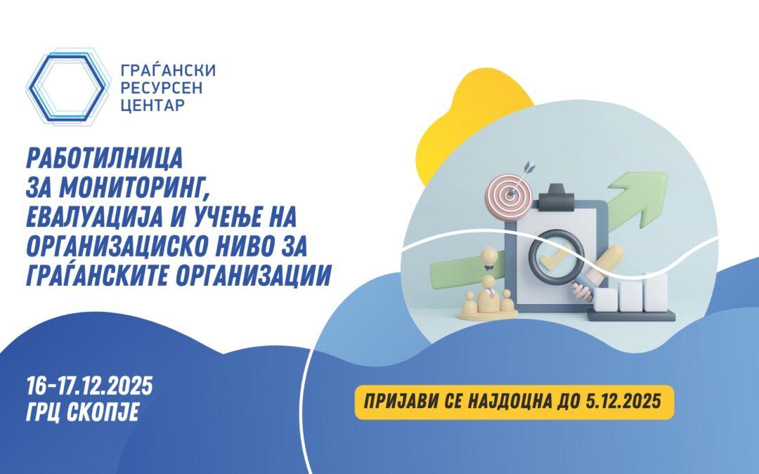 Повик за учество на работилница за Мониторинг, евалуација и учење на организациско ниво за граѓанските организации
